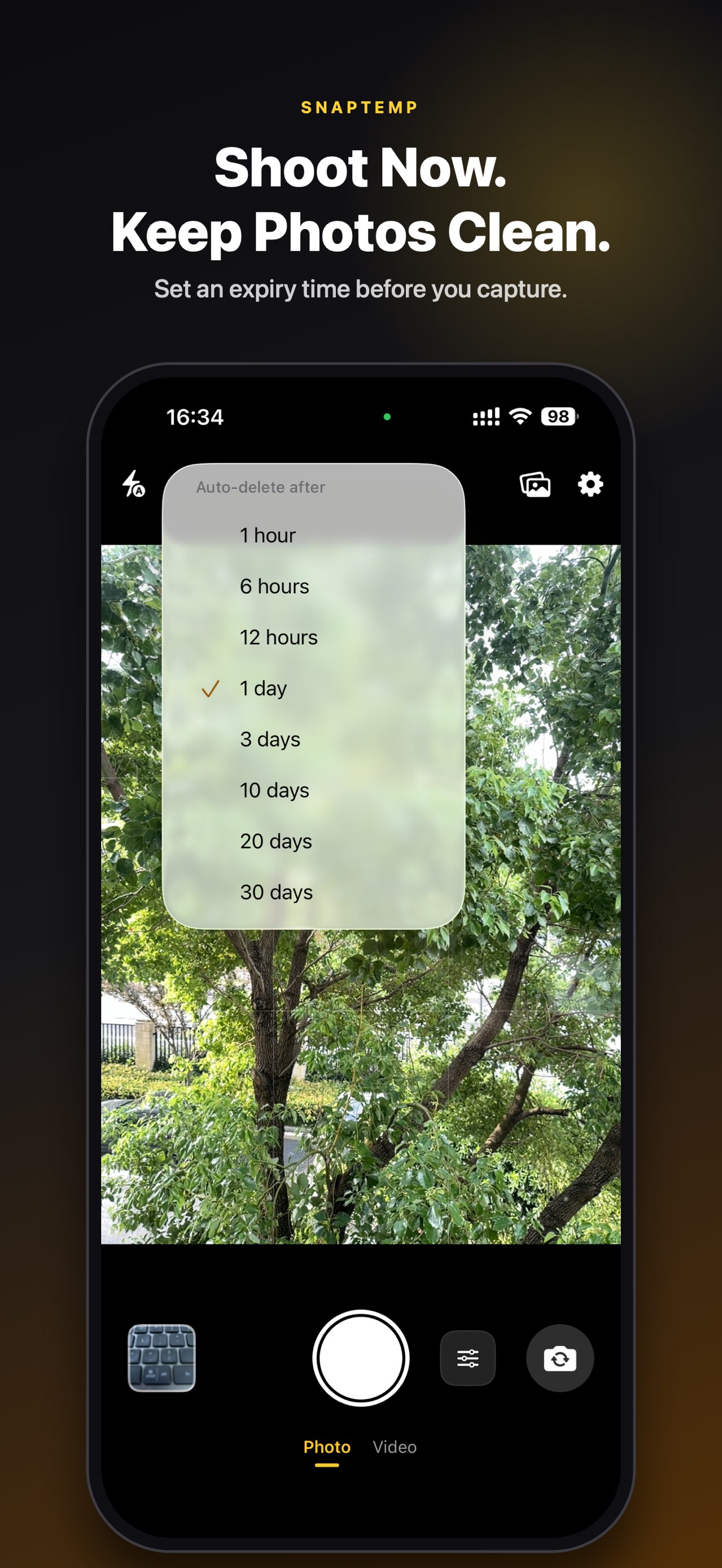SnapTemp: Auto-Delete Camera product screen